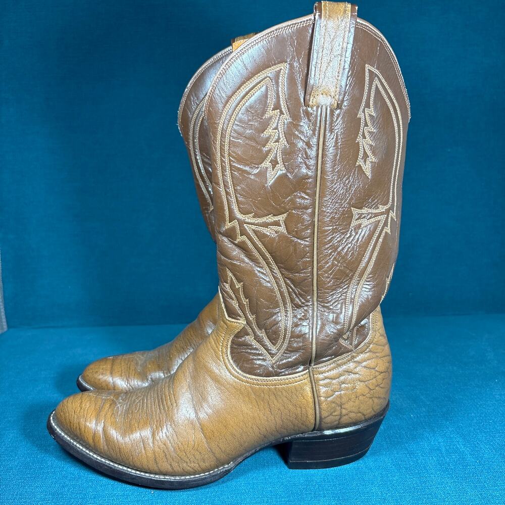 Vintage Tony Lama H 7049 Mens Size 10.5 D Brown Bullhide Western Cowboy Boots